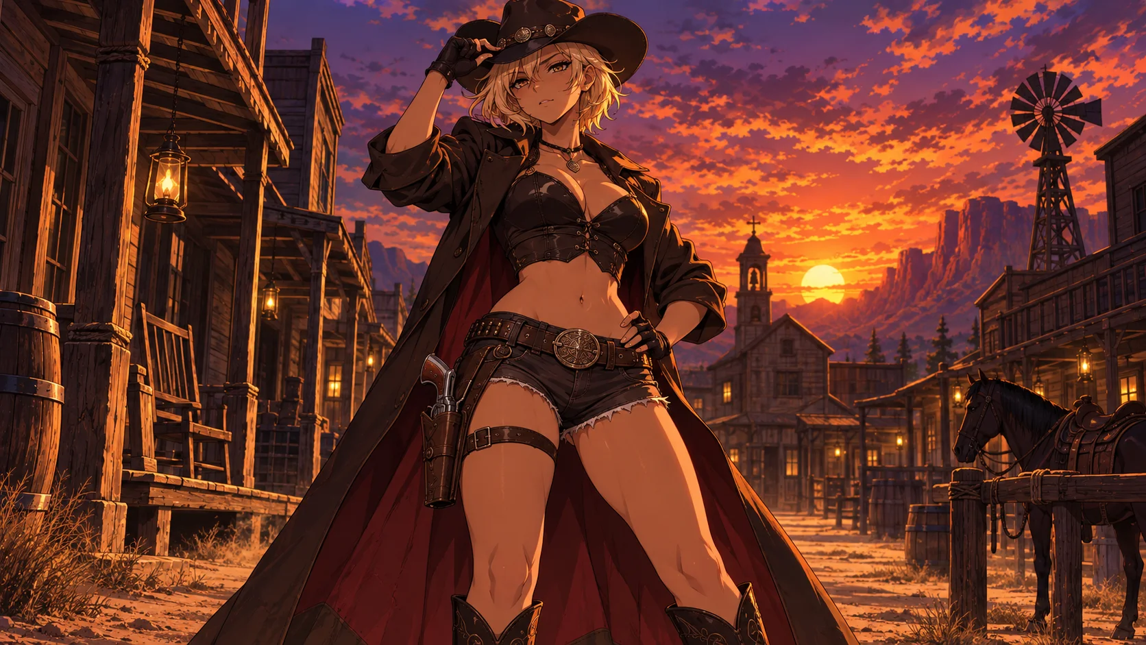 Illustration of Nora Reed in a Western town